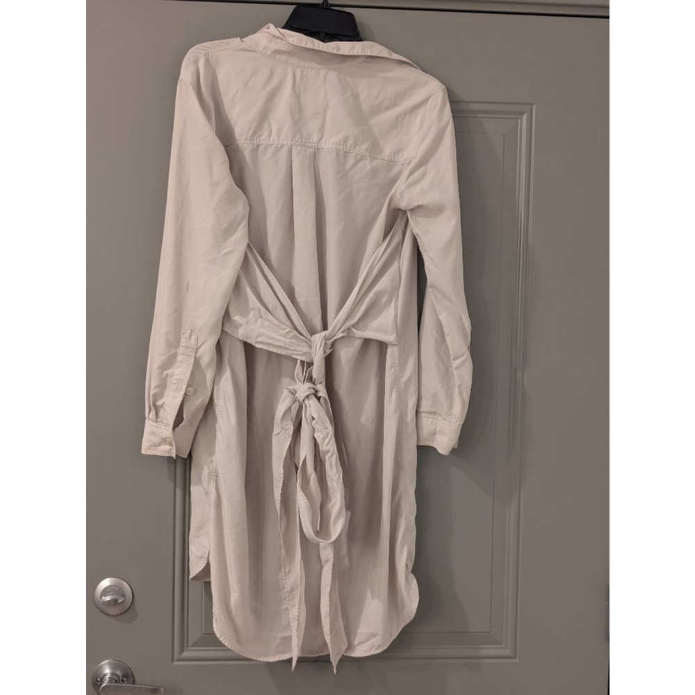 Women's DKNY Beige Long Sleeve Shirt Dress with Tie Waist, Size 4 - Picture 5 of 7